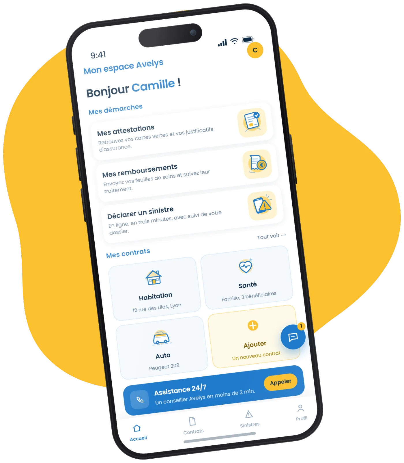 Application « Mon espace Avelys » : attestations, remboursements, sinistres et contrats